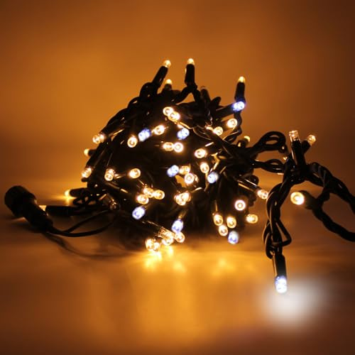 Luccika, Stringa LED Professionale MaxiLed 8mm con Flash, Catena Luminosa per Esterni ed Interni (Bianco Caldo, Cavo Verde, 10 Metri, 100 LED)