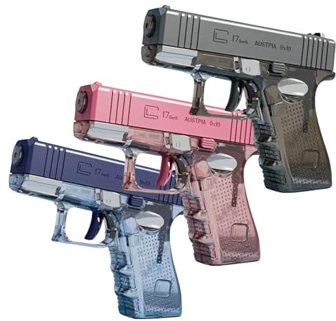 SSKHE 3 Pack Water Pistols, Manual Squirt Toys for Kids, Perfect Summer Pool, Beach, Outdoor Water Fighting Games, Set for Boys & Girls (Transparent Pink/Grey/Blue)