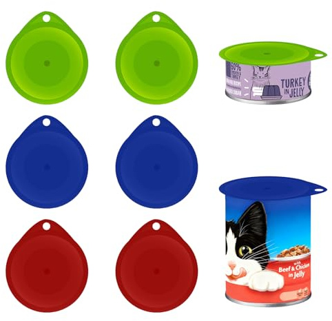 Henyall Plastic Can Lids for Tins, Universal Airtight Food Lids, Fits Tin Cans for Pet, Food Storage, Reusable Durable Silicone Tin Covers 6 Piece Set (2 Green, 2 Blue, 2 Red）