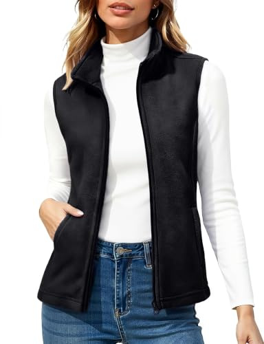 TACVASEN Women's Fleece Gilet Lightweight Outerwear Body Warmer Soft Sleeveless Jacket with Zip Pockets for Fall & Winter