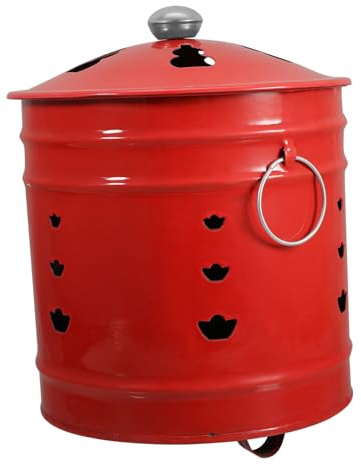 NULYLU Red Enamel Garden Incinerator Can for Money and Worship Thick Enamel Fire Bin for Debris Compact Sturdy Outdoor Burner for Home Use