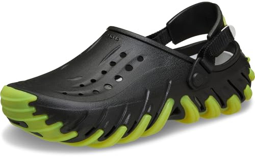 Crocs Unisex-Adult Echo RO Clog, Adjustable Clogs with Rubber Outsole, LiteRide Footbed, ICY Black, 12 Women/10 Men