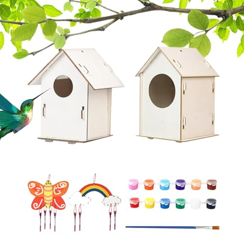 Kit de nichoir à Oiseaux – Kit de 2 Ensembles de nichoir en Bois, Peinture, Jouets d'extérieur pour de 4 à 8 Ans, Arts en Bois