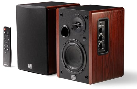 PreSonus Eris Accent BT Active Wireless Bookshelf Speakers — Bluetooth Multimedia Bookshelf Speakers for PC Gaming, Computer, TV, Speaker Pair (Wood)