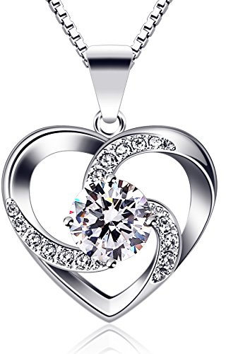 B.Catcher Collier Coeur pour Femmes, Argent 925 Pendentif Coeur 5A Oxyde de Zirconium, Bijoux pour Femme, pour Fête Des Mères Anniversaire Cadeau de Noël Saint Valentin, pour maman Femmes, 45 cm