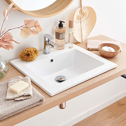 MOB-IN Vasque Salle de Bain à Encastrer en Céramique Blanche L50 cm Lina