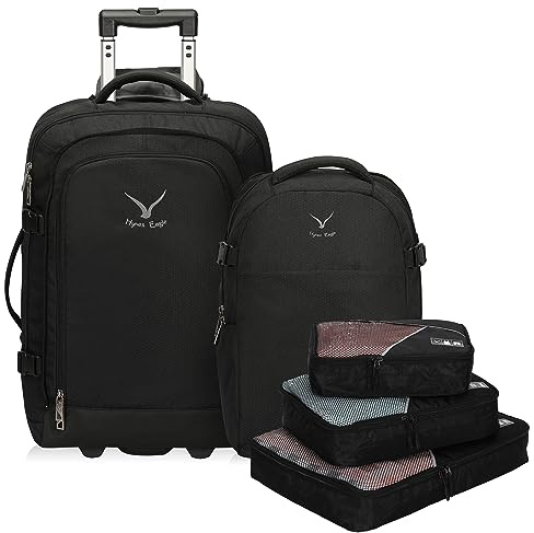 Hynes Eagle 2 in 1 Reisetasche 63L Handgepäck Rucksack Trolley Mit Abnehmbarem Daypack und Packing Cubes 56x36x41cm Schwarz