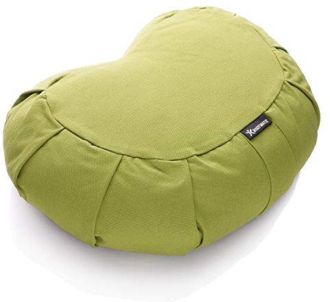 BODYMATE Halbmond Yogakissen 42cm lang 30cm breit und 15cm hoch Olive-Green mit Buchweizen-Spelz Füllung – Maschinenwaschbarer Bezug aus 100% extra Dicker Baumwolle – Meditationskissen – Sitzkissen