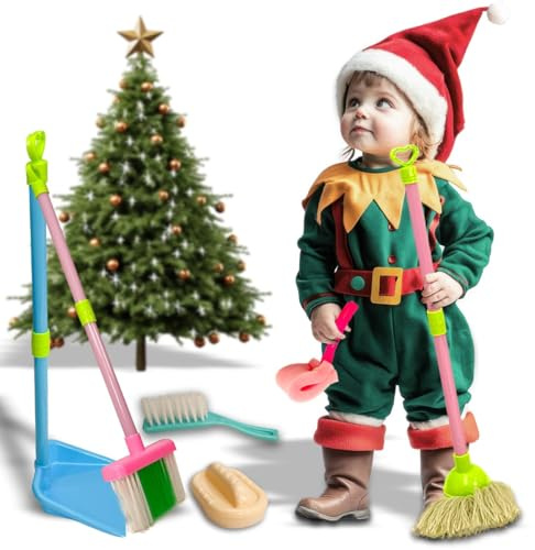 Kingsport Kids Pretend Cleaning Toy Mini Broom Dustpan Set Playset for Children House Brush Sponge Sweeping Cleaning Toys For Girls Boys Housekeeping Household Toy Set