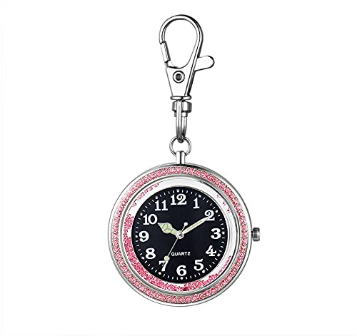 JewelryWe Key Chain Watch Rhinestone Luminous Hands Quartz Pocket Watch FOB Clip-on Belt Novelty Key Ring Watches for Men Women