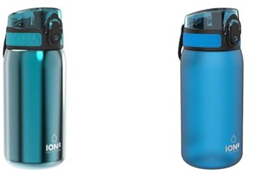ion8 Kinder Trinkflasche, Edelstahl 400ml, Auslaufsicher & Kinder Trinkflasche, 350ml, Auslaufsicher, Einhandöffnung