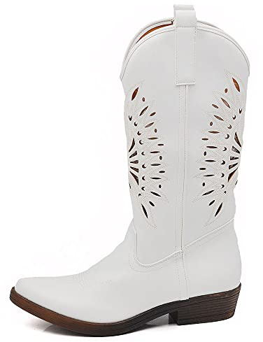 IF Fashion Cowboy Western Scarpe da Donna Stivali Stivaletti A Punta Camperos Texani Etnici 19004-6 bianco N.39