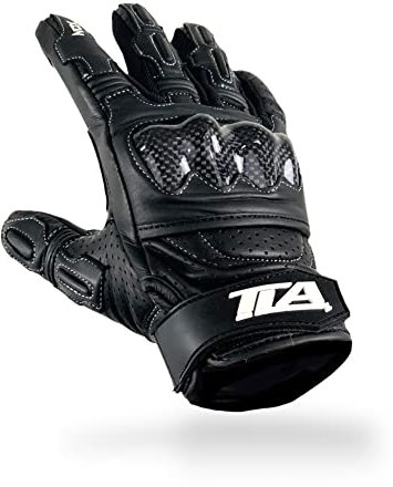 TLA NOX Guanti moto pelle, protezioni nocche, omologati CE, polsino corto, 2XS-5XL uomo, donna. Guanto da moto, scooter, touchscreen, estivi, traspiranti, alta protezione all'impatto (Nero, NeroM)