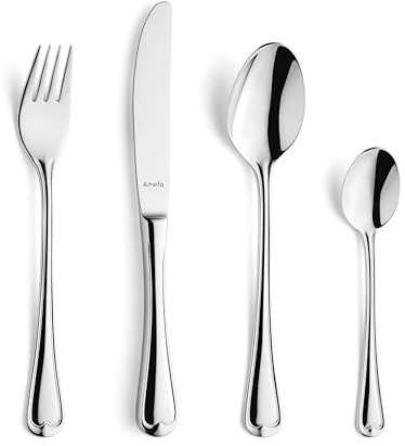 Amefa ELEGANCE 24-teiliges Besteckset, Edelstahl 18/10 hochglanzpoliert & spülmaschinenfest, Essbesteck,Landhaus-Charme mit feinem Faden in Tropfenform, Tafelbesteck