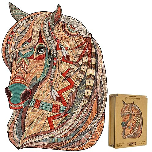Lubiwood Majestic Horse Deluxe Unique Animal Shape Wooden Puzzle (29 x 21 cm), Promotes Improved Concentration, Cognitive Skills and Mindfulness, Comes with Wooden Gift Box