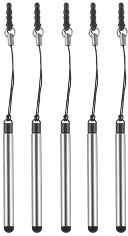 QUARKZMAN 5 Stück metallischer Telefon-Stylus-Stift, einziehbarer Metall-Mini-kapazitiver Stift für universelle alle Touchscreen-Geräte, Silber