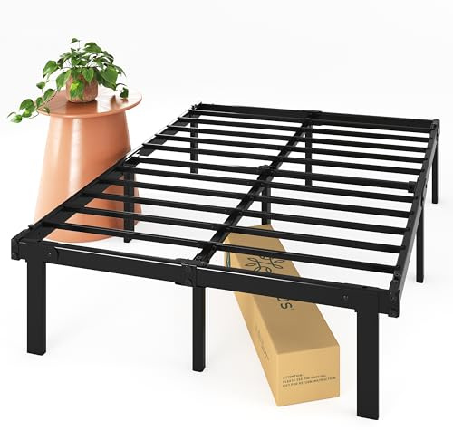 Zinus Caleb Rete Matrimoniale 160x190 cm - Struttura Letto con Doghe in Metallo Incluse - Altezza 36 cm con Spazio Sottostante - Facile da Montare - Nero