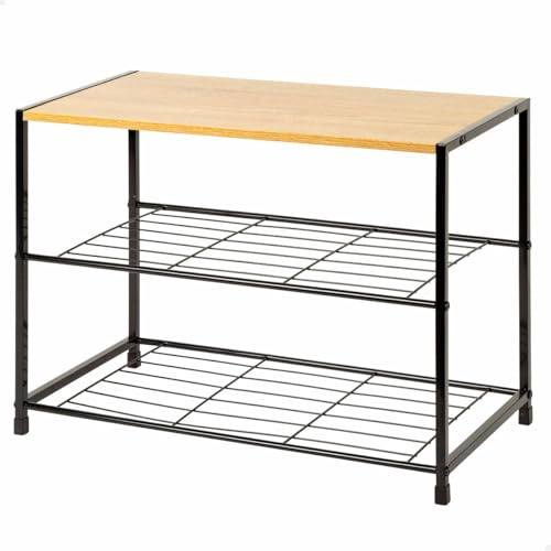 AKTIVE Max Home etagère à Chaussures en Métal entrée, 63X30X43 cm, 3 Étagères, Bois et Acier Noir, Max 8 kg, Style Industriel, Ouverte, etagère à Chaussures, Rangement pour Chaussures (18426)