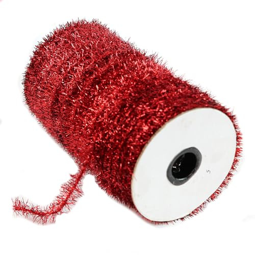 SMTCM 22,86 metri Nastro Lametta di Natale Rosso Metallico Sottile Ghirlanda di Lametta Mini Nastro Regalo Glitterato Ghirlanda Artificiale Filo Chenille Peluche Pieghevole Decorazione Natalizia