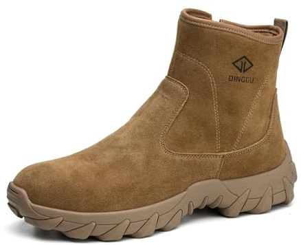 DINGGU Steel Toe Boots for Men Leather Welding Comfortable Work Boots Slip Resistant Safety Construction Shoes Brown 8.5