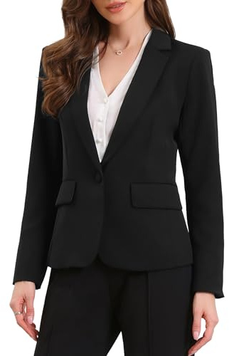 Allegra K Blazers for Women Business Casual Long Sleeve One Button Pockets Suit Jackets Work Office Blazer with Shoulder Pads Small Black