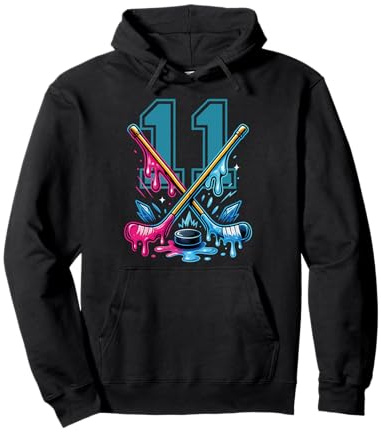 Numero 11 Anni Gelato Drip Hockey 11° Compleanno Felpa con Cappuccio