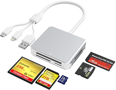 5-in-1 Memory Stick Pro Duo Adapter, USB C SD Card Reader for iPhone with Lightning/USB-C/USB 3.0 Connectors, Compatible with SD/Micro SD/MS/CF/XD Cards, Memory Stick Pro Duo Reader for Android/PC/Mac