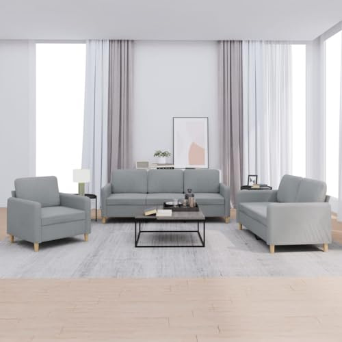 Sinkzol 3-delat vardagsrumsset med soffa, recamiere och fåtölj i ljusgrått tyg, inklusive kudde, hållbar design, bekväm sits, stabil ram, perfekt för vardagsrum och gästrum