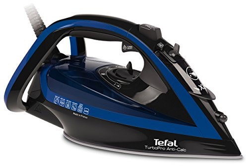 Tefal Turbo Pro Anti-Calc Dampfbügeleisen, 2600 W, 220 g/min Dampfstoß, Durilium AirGlide Autoclean Bügelsohle, Bügeleisen mit Abschaltautomatik, Made in France, dunkelgrau/blau, FV5648