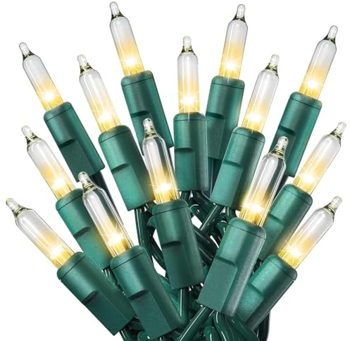 PREXTEX 100 Count Clear Christmas Lights - 20 ft Ultra Bright String Lights with Green Wire for Indoor and Outdoor Use, Christmas Trees, Holidays, Patios and Garden