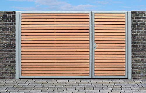 Einfahrtstor Qas Tor Holztor Gartentor Hoftor Verzinkt mit Pfosten & Holzfüllung 2-flügelig 350cm x 180cm