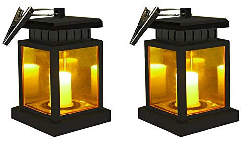 Solar Candle Lantern Waterproof LED Flickering Flameless Candles Outdoor Garden Hanging Umbrella Lanterns LED Security Night Light Lamp with Clip for Beach Tree Pavilion Path Yard Lawn (Pack of 2)