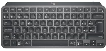 Logitech MX Keys Mini Teclado Inalámbrico Minimalista, Compacto, Bluetooth, Retroiluminado, USB-C, Compatible con Apple macOS, iOS, Windows, Linux, Android, de Metal - Gris oscuro