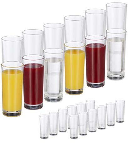 Relaxdays Set de 24 Vasos Largos, Cristalería para cócteles, Cilíndricos, 300ml, Apto para lavavajillas, Transparente