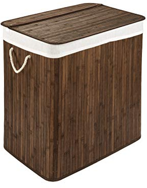 WohnDirect Wäschekorb mit Deckel und Fach - stabile Wäschebox Bambus - Wäschekorb Braun mit Wäschesack, waschbar - 100% Bambus - 72 Liter