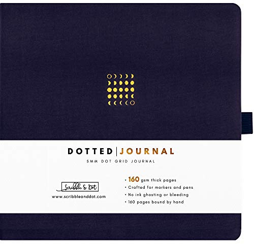 Scribble & Dot® Bullet Planner - Dotted Journal | Square Ultra Thick 160gsm Paper - Premium Dotted Journal for Artists and Creators, Includes Pen Test Pages (Moon Phases))