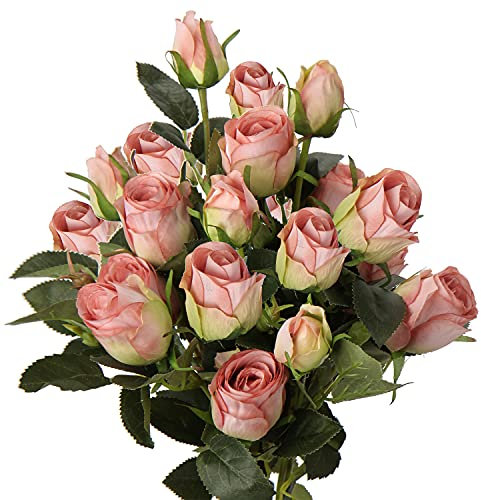 3 Stück Kunstblumen Künstliche Rosen Pflanzen Kunstrosen Rosenstrauss Einzelner Stiel mit 5 Blüten Rosen Hochzeitsdeko Kunstblumen wie Echt, Länge 60cm