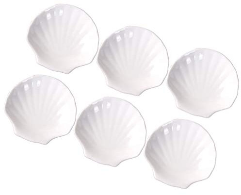 Cabilock 6 Unidades de Plato de Concha de Porcelana Blanca Multiusos de Cerámica Platos de Aperitivo Cena Postre Platos de Ensalada Elegante Plato de Servicio 4 Pulgadas