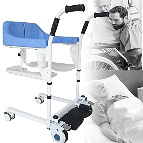 SUNWEII Patientenlifter Rollstuhllifte für Zuhause HöHenverstellbar Duschstuhl für Senioren,Patiententransferstuhl, Multifunktions-Patientenlifter Einfacher Transfer zu Toilette und Badezimmer,Blue