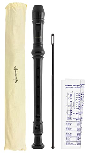 World Rhythm WR-806 Flauto Dolce per Scuola, Flauto Soprano in tre Pezzi, con Scovolino per Pulizia, Tabella per Diteggiatura e Custodia, Nero