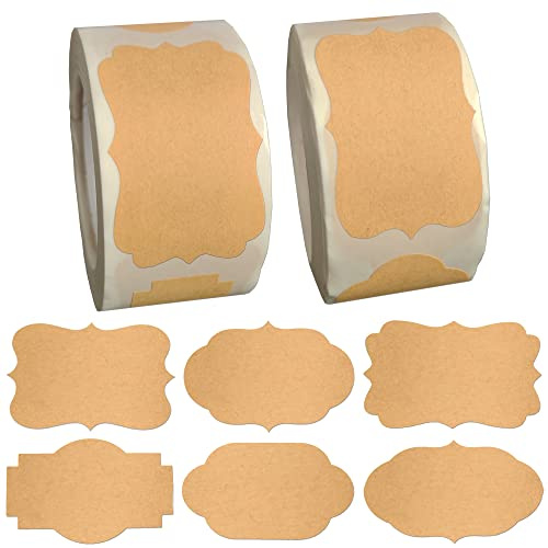 600pcs Kraft Gift Labels Stickers, Small Sticky Blank Labels for Canning Jars, Write on Holiday Present Labels Gift Tags for Christmas, Easter, New Year Holiday, 2.1'' x 1.2''(Brown-Kraft)
