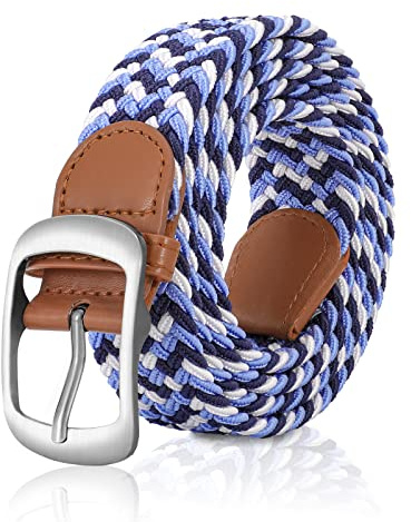 XZQTIVE Stoffgürtel Stretchgürtel Elastik Flechtgürtel Geflochtener Elastischer Dehnbarer Gürtel für Damen und Herren, blau weiß hellblau, 2XL 104cm-114cm(130cm)