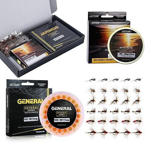 Goture Fliegenfischen-Set, Fliegenfischen und 30 m 5 W Fliegenfischschnur, schwimmend und 9 kg Fliegenschnur, 3-in-1-Set, Fliegenschnur-Kombination für Barsch, Forelle, Lachs, Fliegenfischzubehör