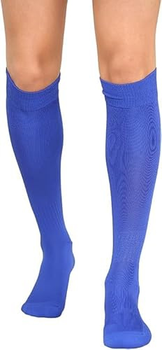 ZRWASKA® Kids Football socks Girls Boys Sports Knee High Socks Juniors Rugby Hockey Knee High Children Football Socks Outdoor Game Soccer Soc, Unisex Hockey Football Running Sock, Royal Blue (12-3)