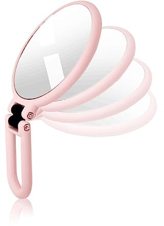 Stianiiie Espejo de Mano con Mango para Viaje 1X 5X, Espejo de Aumento, Mango Ajustable de Rotación, Doble Cara Plegable, Espejo para Mujeres para Maquillaje de Ojos, Viajes, Mesa o Afeitado.