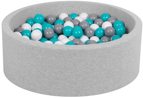 Petsona Piscine pour Chien À Balles Baignoire pour Chien Chat Animal Ronde en Mousse, Gris Clair: Gris/Blanc/Turquoise
