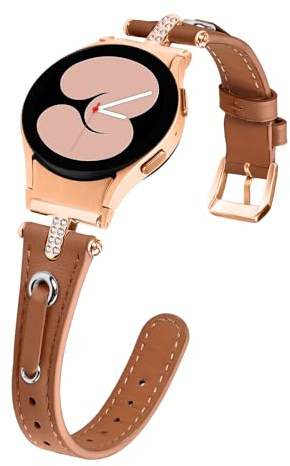 Läderarmband, kompatibelt med Samsung Galaxy Watch 7/4/6/5 40 mm 44 mm, Watch 6/4 Classic 43 mm 47 mm 42 mm 46 mm, 5 Pro 45 mm dam, 20 mm läderarmband, ersättningsband, S, Rostfritt stål, Agat