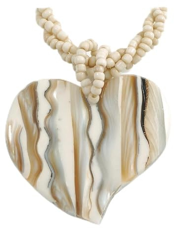 Avalaya hjärta skal hänge med antik vit tvinnad sladd halsband i vit/beige färger – 44 cm lång, En storlek, snäckskal