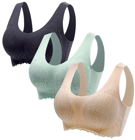 Generisch Damen BH Ohne Buegel Push Up Seamless Komfort Sport BH Gepolstert Spitzen Bra Weich Nahtlos Stretch Bustier Mittel Halt Bügelloser Schlaf BH Klassische Top Soft Bra Sport Bralette 3er Pack