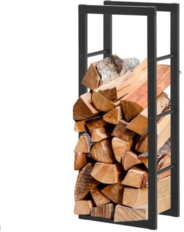 Floordirekt Estantería para leña de chimenea para interior y exterior, estantería de metal para almacenamiento de madera Creta, 80 x 25 x 40 cm